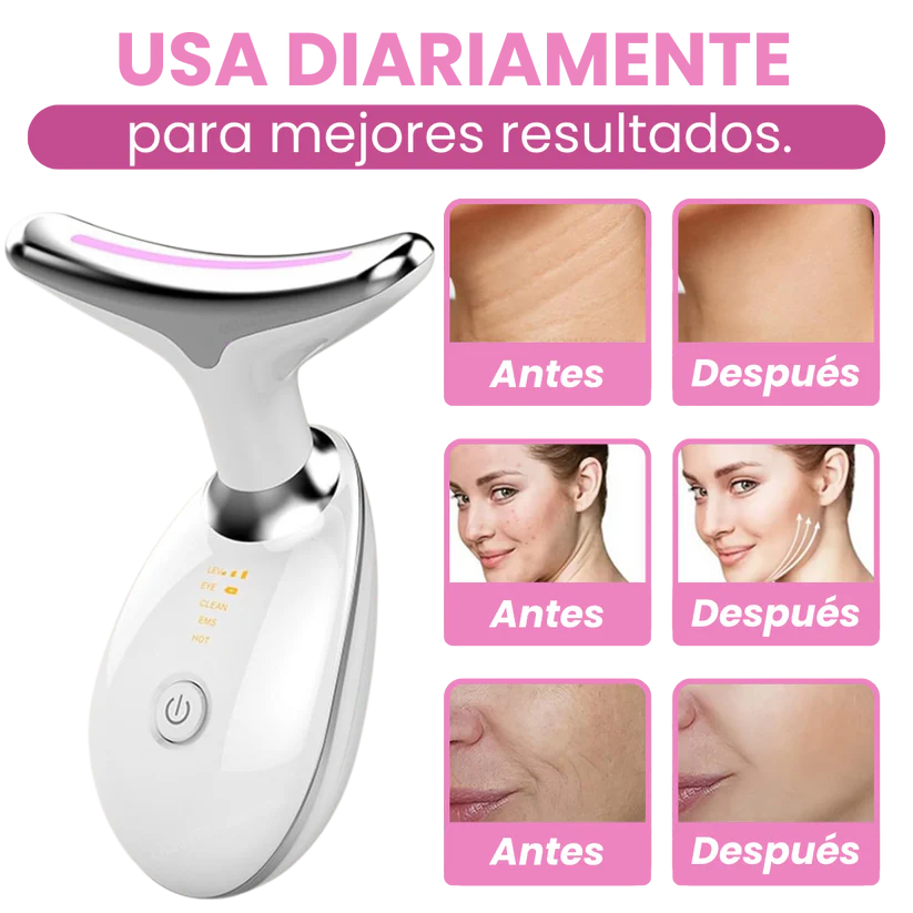 Rejuvenecedor Facial LED con 7 Modos de Vibración