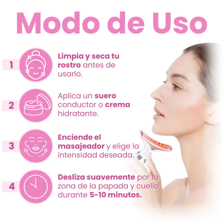 Rejuvenecedor Facial LED con 7 Modos de Vibración